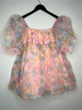 Pastel Organza Babydoll Mini Dress Puff Sleeve Fairycore Coquette Selkie Style M